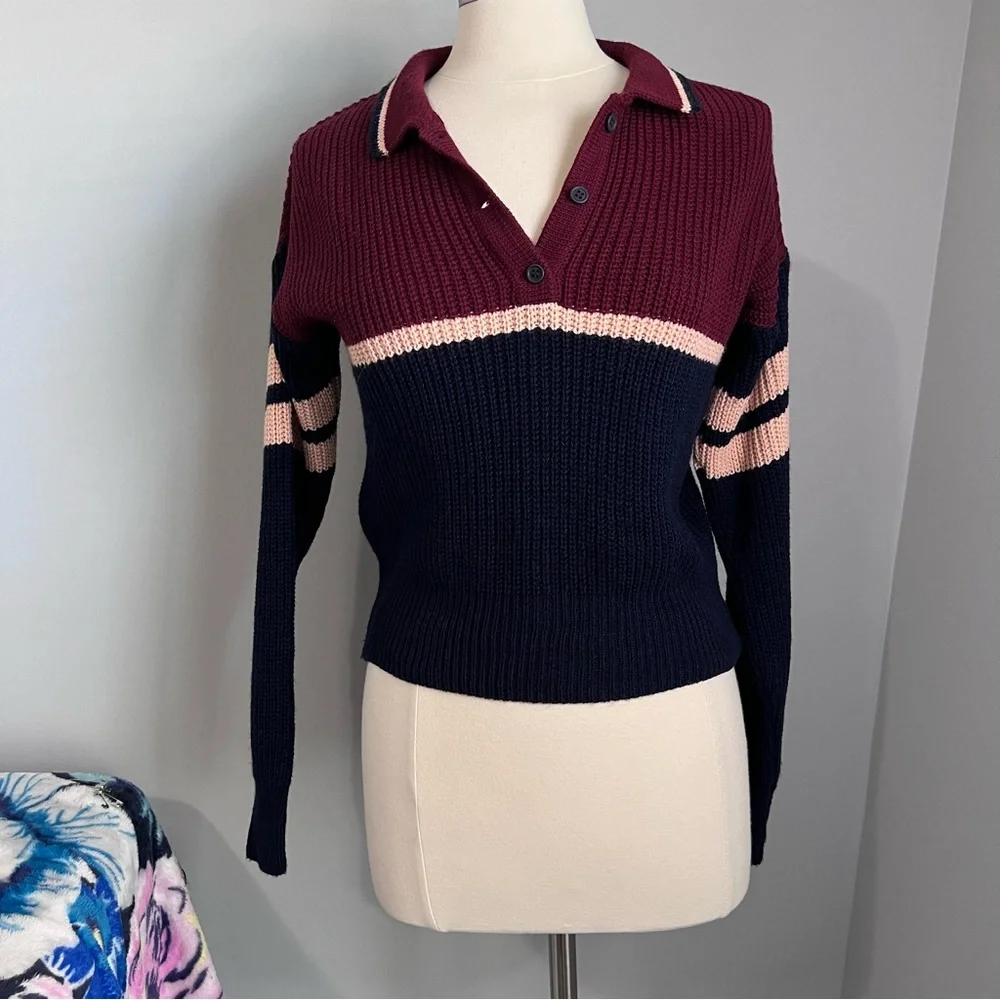 Urban Outfitters S-P Color Block Striped Henley Button Sweater - Picture 1 of 16